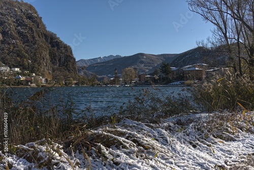 Lavena and Caslano on Lake Lugano in winter. photo