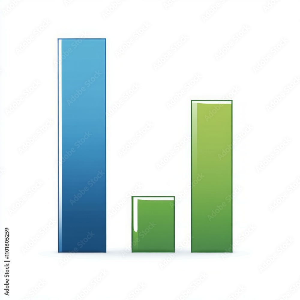 A bar chart with two columns, one blue and the other green. A bar chart with two columns, one blue and the other green.
