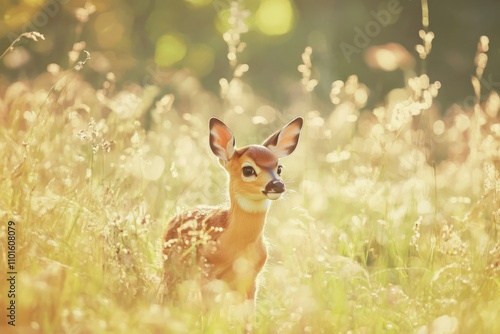 Bambi: Cute Baby Deer in Beautiful Brown Summer Background