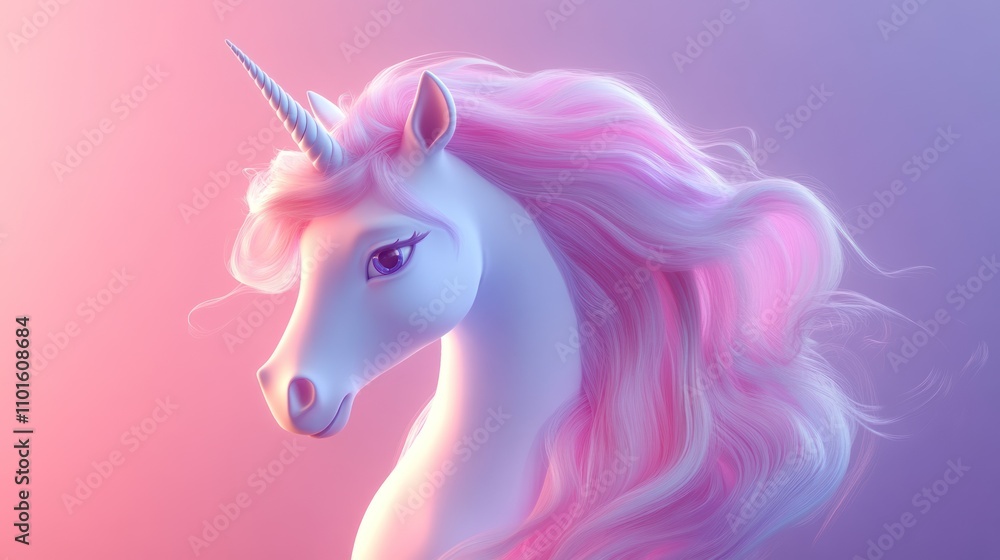 A Pastel Pink Haired Unicorn Head Profile A Pastel Pink Haired Unicorn Head Profile