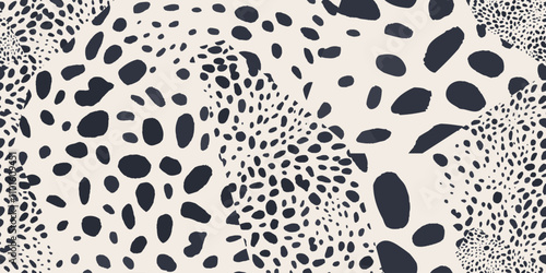 Abstract dots and shapes dynamic pattern. Minimalist contemporary collage print. Fashionable template for design. 
