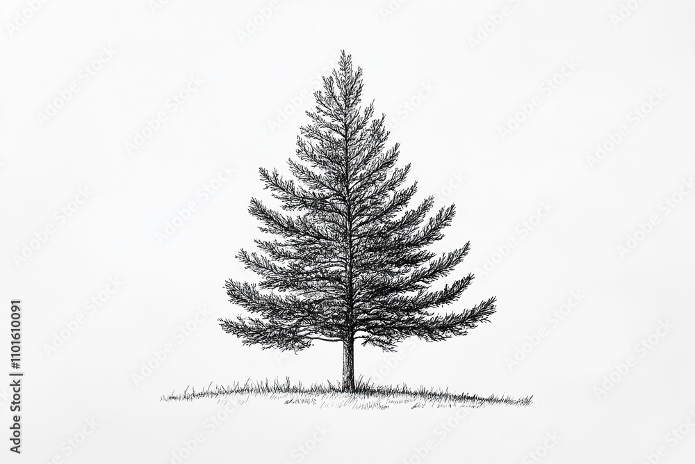 Obraz premium Minimalistic Black and White Pine Tree Sketch on White Background