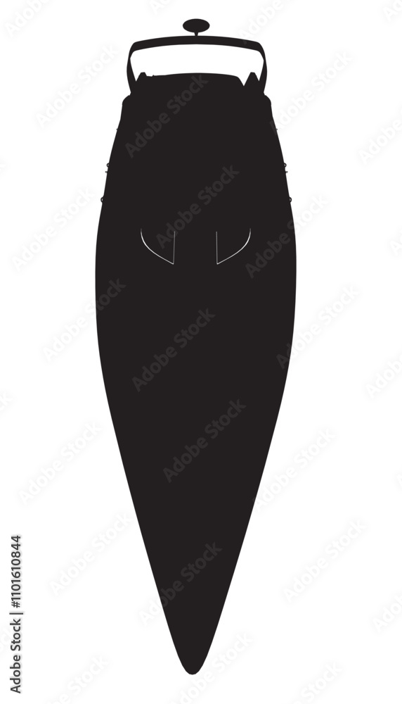 Silhouette Speedboat isolated vector illustration. Luxury and expensive boat. Front view Silhouette Speedboat isolated vector illustration. Luxury and expensive boat. Front view