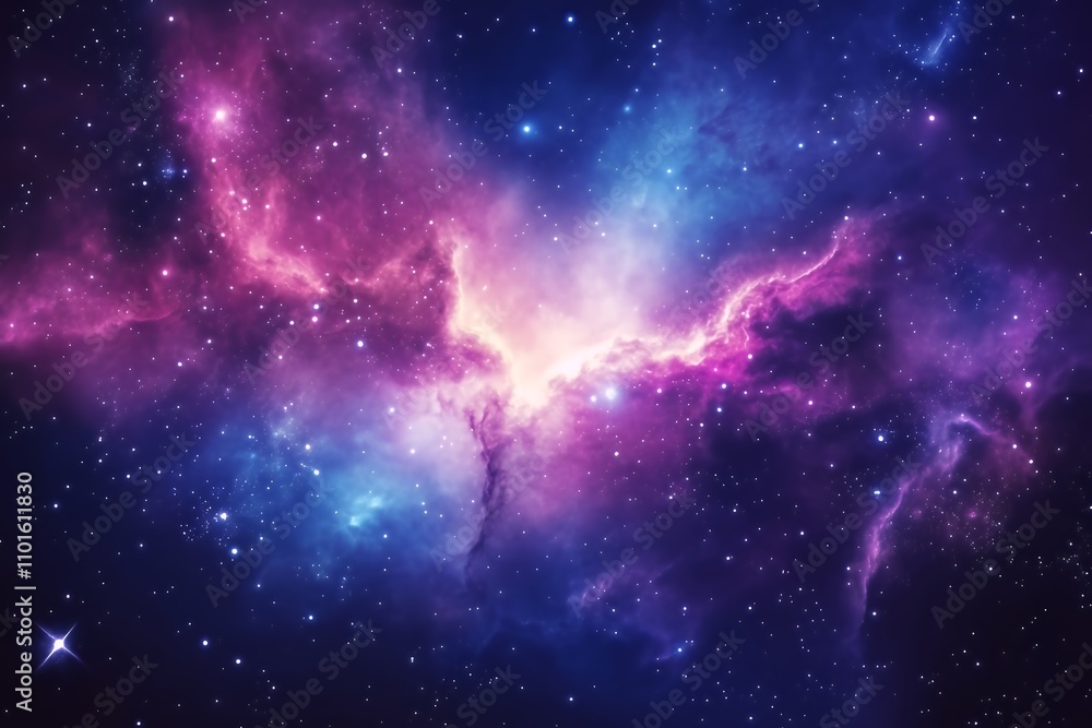 Fototapeta premium A vibrant cosmic nebula filled with stars and colorful gases, showcasing the beauty of space.