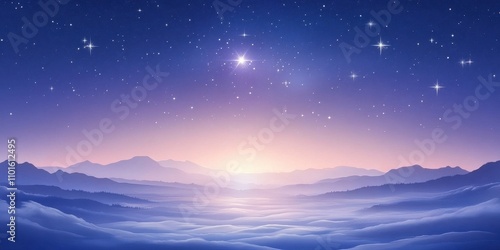 A breathtaking view of mountains beneath a starry night sky at dawn.