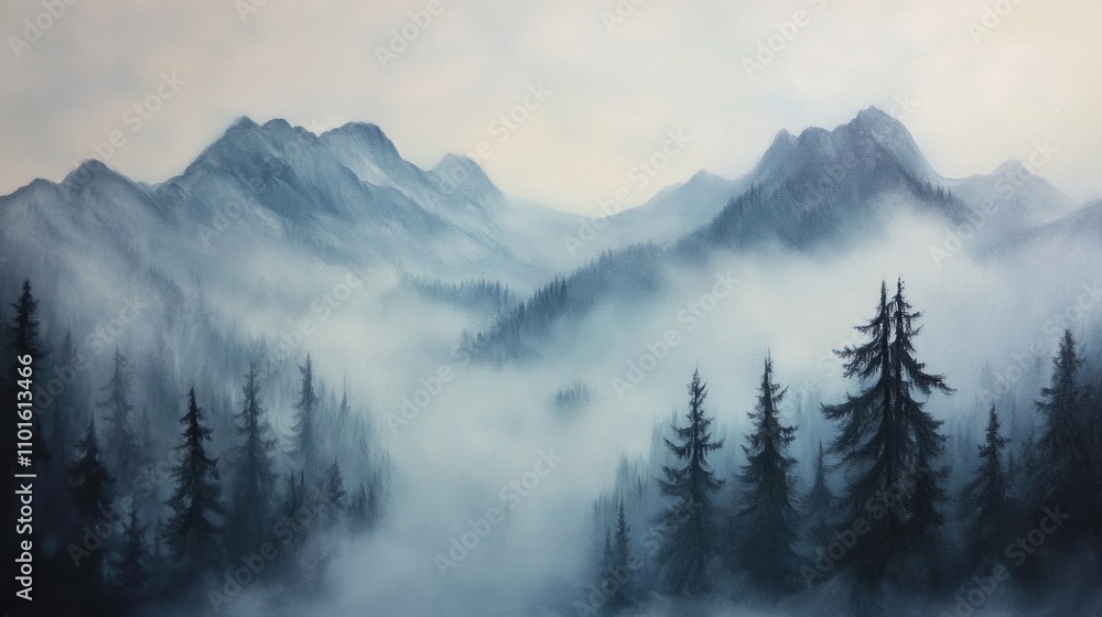 Misty Mountains Enveloped In A Blue Haze Of Forest Misty Mountains Enveloped In A Blue Haze Of Forest