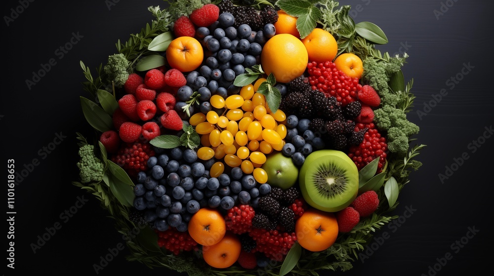A brain-shaped arrangement of colorful fruits, embodying the connection between a healthy diet and cognitive well-being. A brain-shaped arrangement of colorful fruits, embodying the connection between a healthy diet and cognitive well-being.