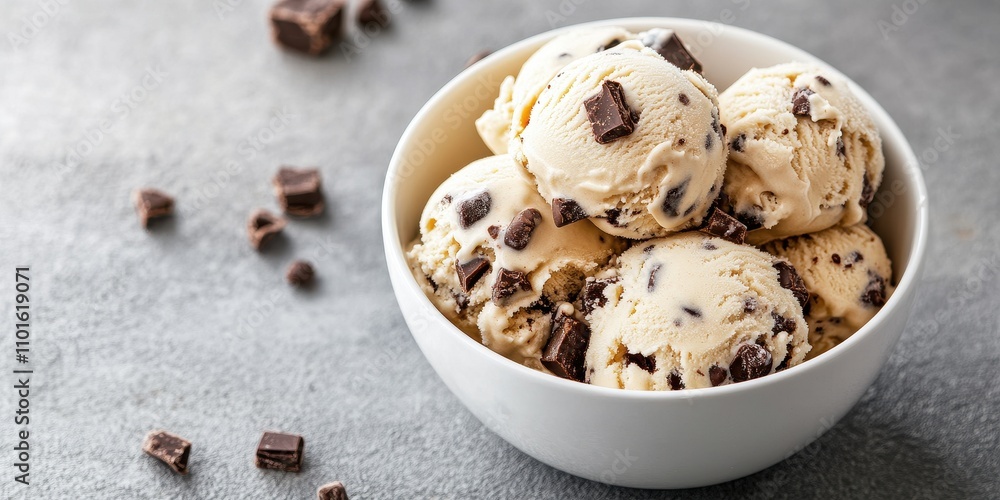 Delicious bowls of chocolate chip ice cream ready to be enjoyed on a hot day. Delicious bowls of chocolate chip ice cream ready to be enjoyed on a hot day.