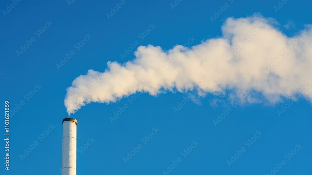 A steam tower gently releasing vapor into the air on a clear, sunny day, with the warmth and power of industry visible in the background. A steam tower gently releasing vapor into the air on a clear, sunny day, with the warmth and power of industry visible in the background.