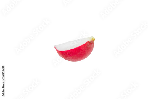 Fresh radish isolated on white background. Organic garden radish slices. clipping root crop. Vegetables. Vegan. Diet products. Healthy food.