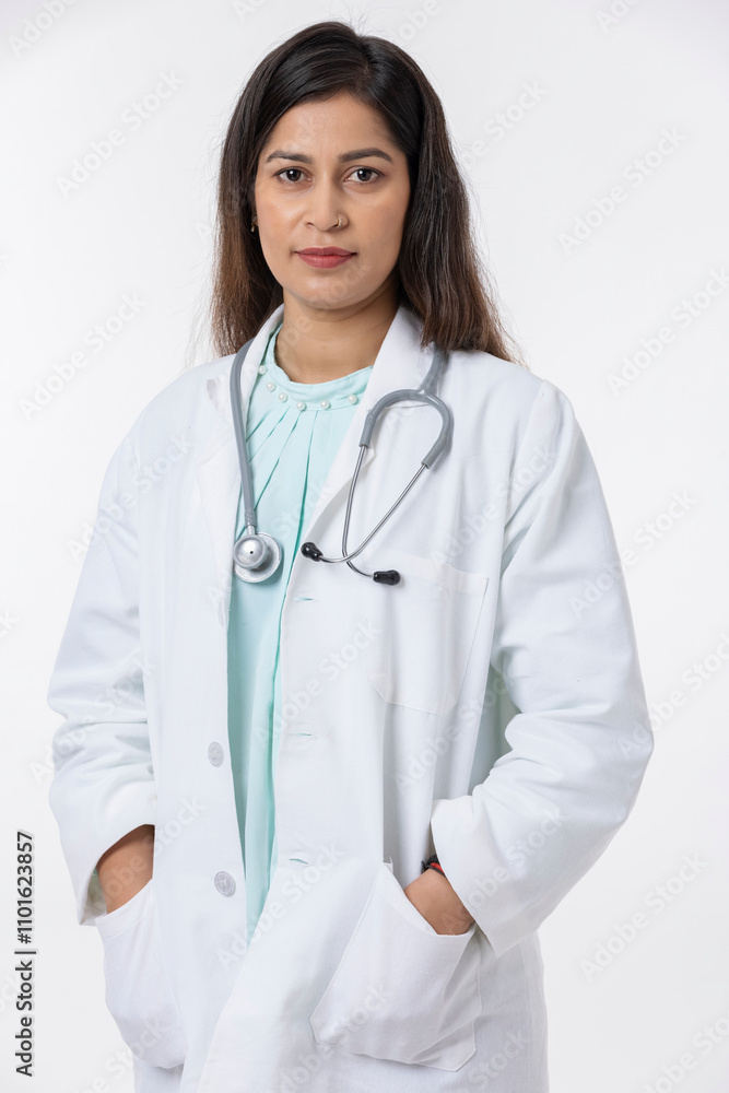 Confident Mature Caucasian Doctor Against White Background Confident Mature Caucasian Doctor Against White Background