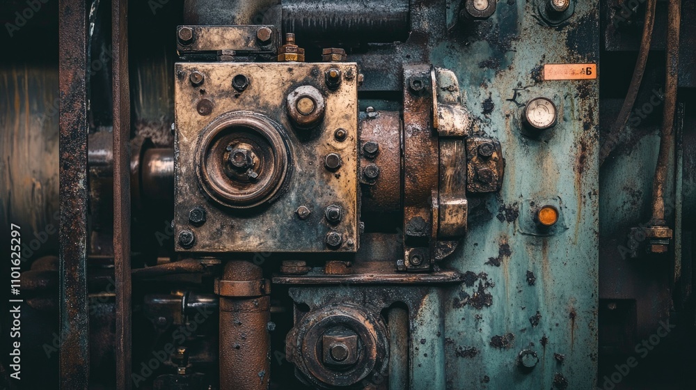 An industrial machine operating in a harsh processing environment, with worn-out textures, metal surfaces, and mechanical components in focus An industrial machine operating in a harsh processing environment, with worn-out textures, metal surfaces, and mechanical components in focus