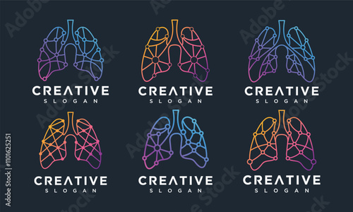 Lungs vector logo design collection. lung technology logo icon