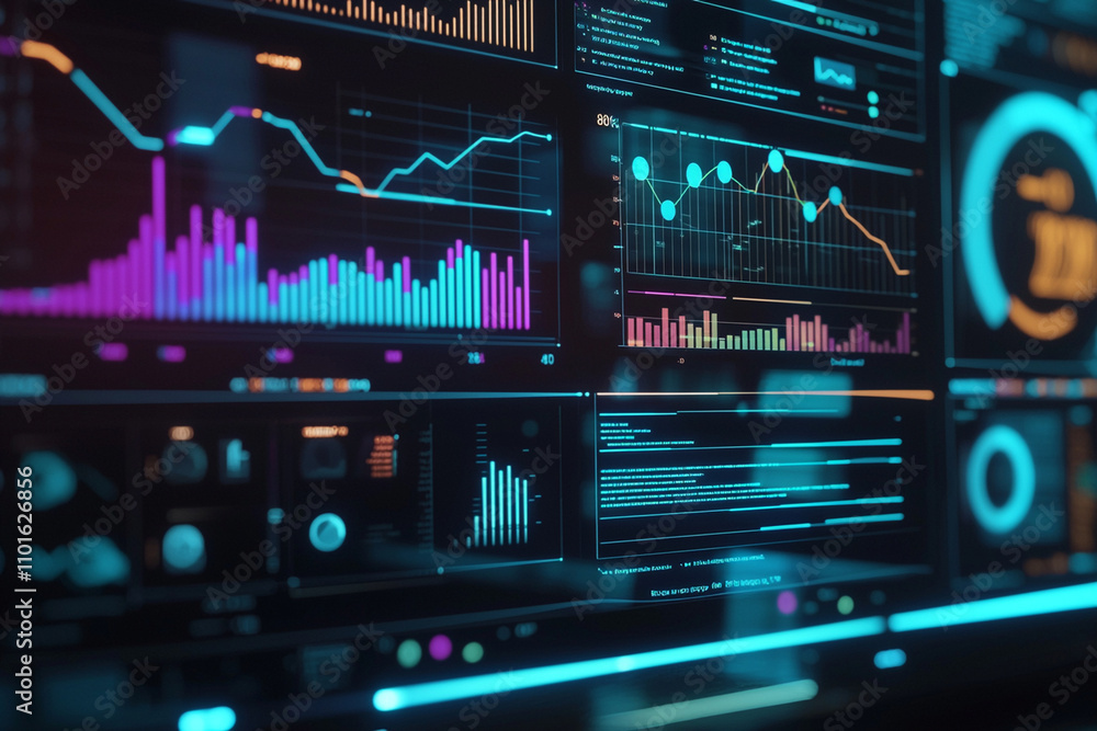Fototapeta premium Neon-colored analytics dashboard for data visualization