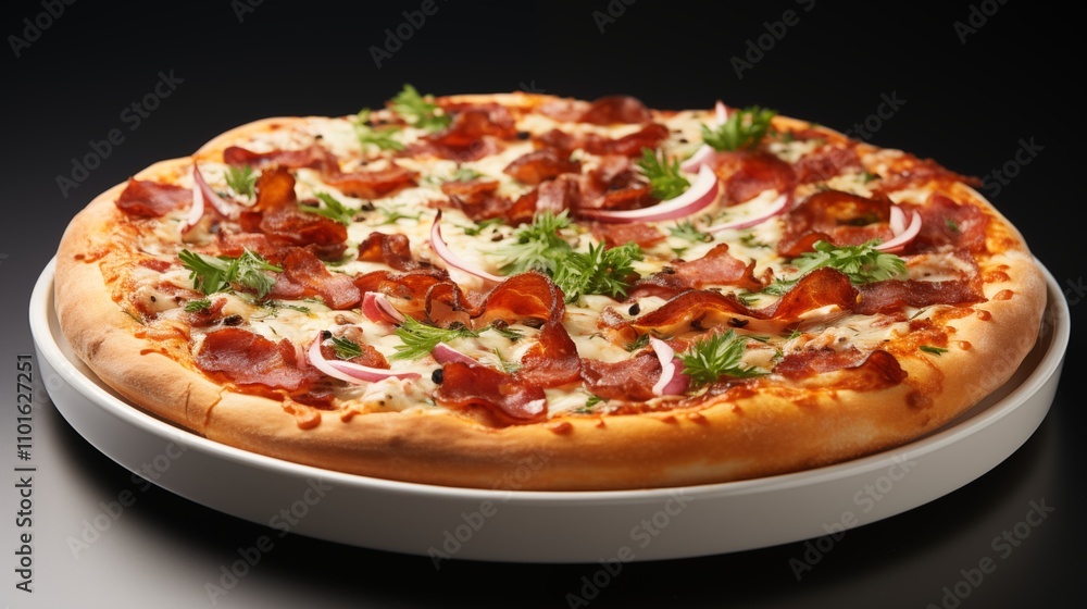 A close-up of a traditional Italian pizza with rich toppings and a crispy crust, isolated on a white background for a clean and appetizing presentation. A close-up of a traditional Italian pizza with rich toppings and a crispy crust, isolated on a white background for a clean and appetizing presentation.