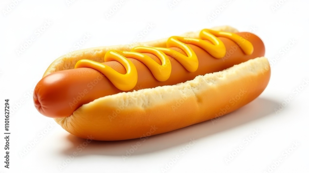 hot dog covered with mustard isolated on white background hot dog covered with mustard isolated on white background