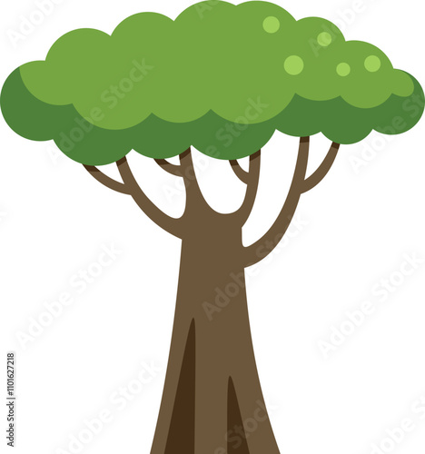 This illustration features a large green tree, providing a sense of tranquility and natural beauty