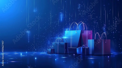 Blue Friday Sale Background with Elegant Shopping Symbols and Futuristic Design