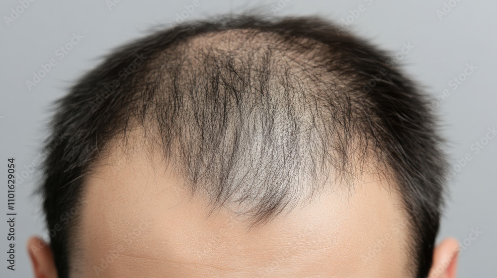 Balding man showing thinning hair on the top of his head Balding man showing thinning hair on the top of his head