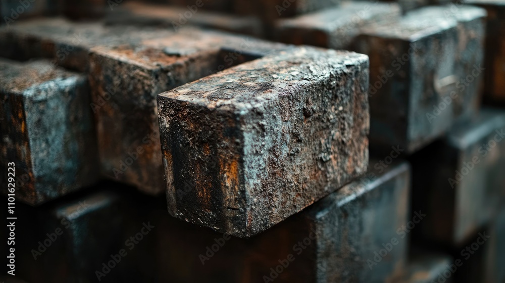 Close-up of a weathered block maker with rough, earthy tones and textured surfaces, conveying the industrial strength of the machinery Close-up of a weathered block maker with rough, earthy tones and textured surfaces, conveying the industrial strength of the machinery
