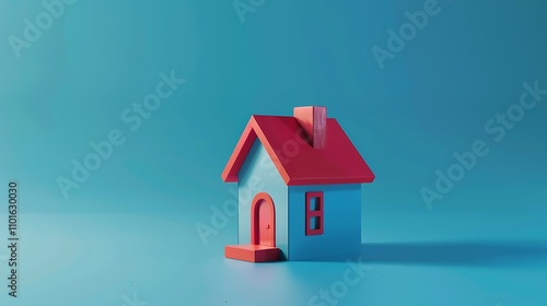 Wallpaper Mural A colorful, stylized toy house with a red roof and blue walls, set against a blue background. Torontodigital.ca