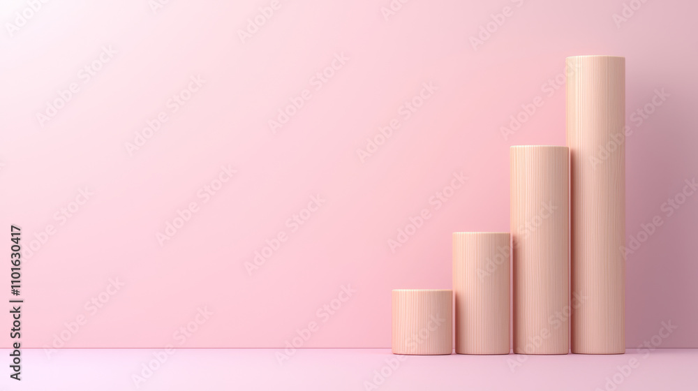 soft bar graph with gentle glow on highest bar stands against pastel pink background, creating calm and serene atmosphere soft bar graph with gentle glow on highest bar stands against pastel pink background, creating calm and serene atmosphere
