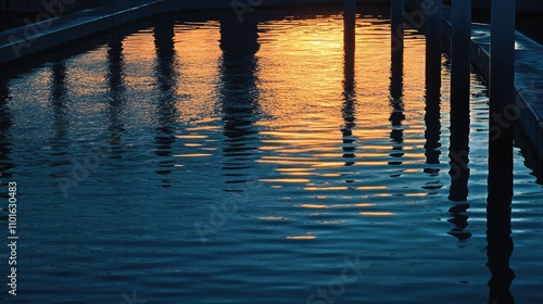 Wallpaper Mural Dawn light casting a serene glow over the flowing water in an industrial water treatment plant, with calm reflections on the surface Torontodigital.ca