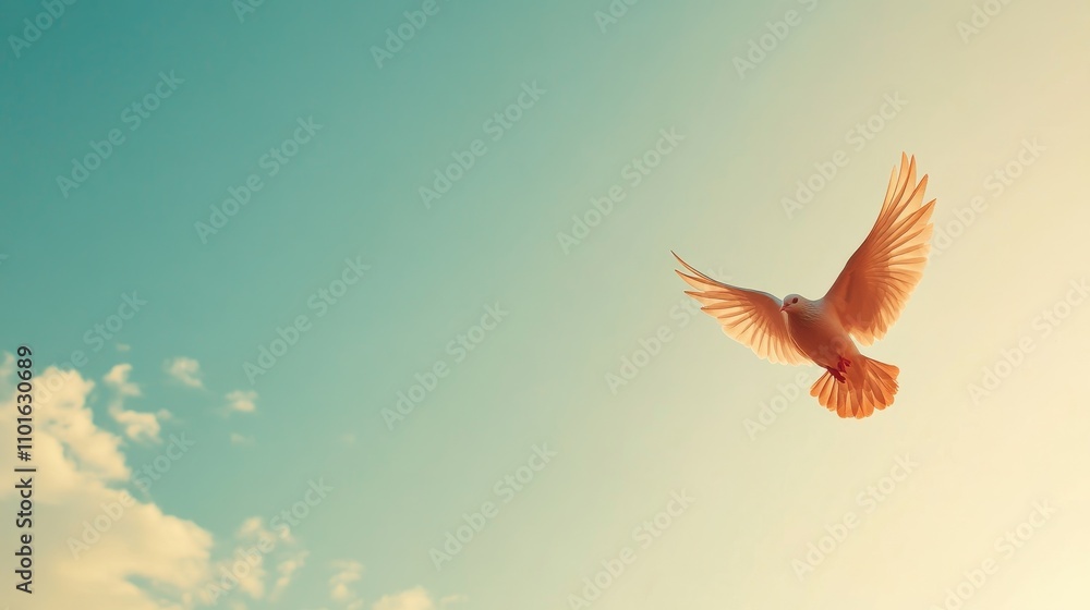 Obraz premium A serene image of a bird soaring against a bright sky, symbolizing freedom and peace.