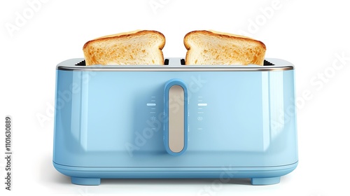 A blue toaster with two slices of toasted bread popping up, designed for making breakfast easily. photo