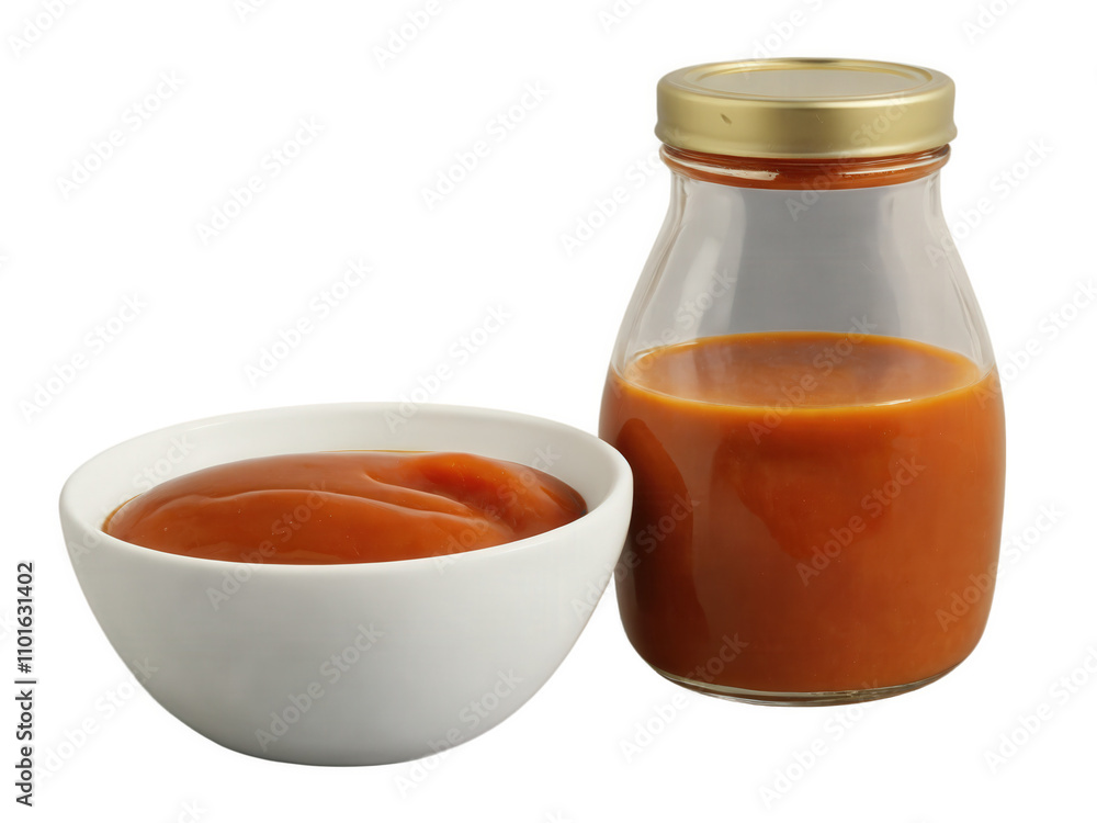 Peach Barbecue Sauce A sweet and smoky peach barbecue sauce in a clear glass jar, with a golden-orange color and Peach Barbecue Sauce A sweet and smoky peach barbecue sauce in a clear glass jar, with a golden-orange color and