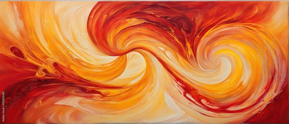 Vibrant Swirl of Fiery Warm Colors in Dynamic Abstract Painting on Canvas Vibrant Swirl of Fiery Warm Colors in Dynamic Abstract Painting on Canvas