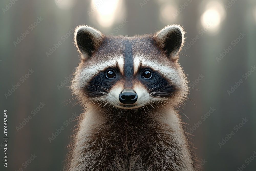Charming raccoon with striking facial markings and a soft fur coat Charming raccoon with striking facial markings and a soft fur coat