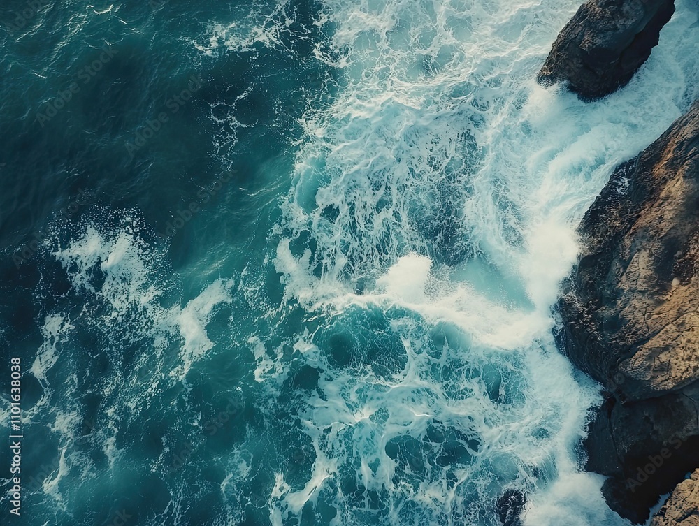 Ocean waves crashing against rocky shore. Ocean waves crashing against rocky shore.