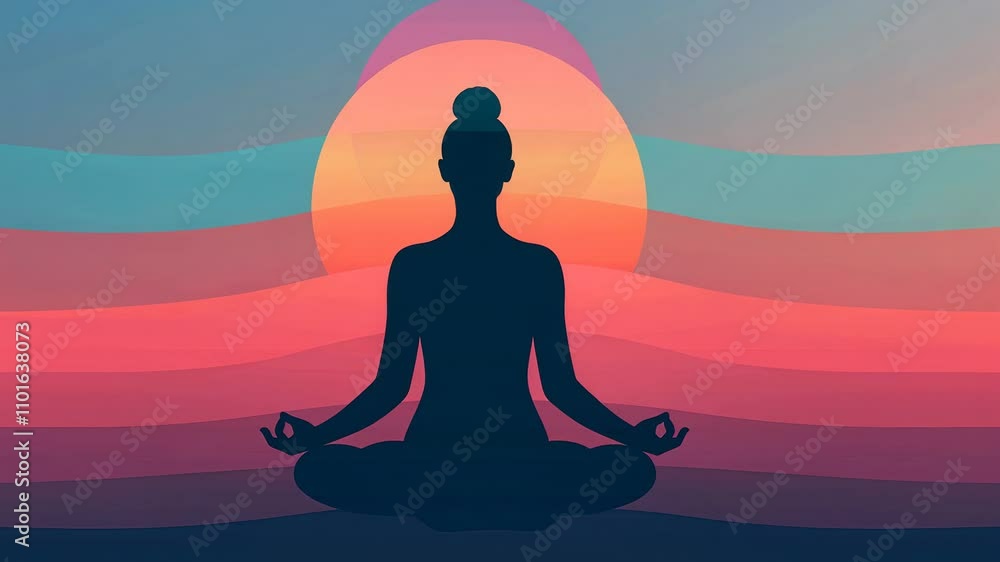 A silhouette of a person meditating against a colorful sunset A silhouette of a person meditating against a colorful sunset