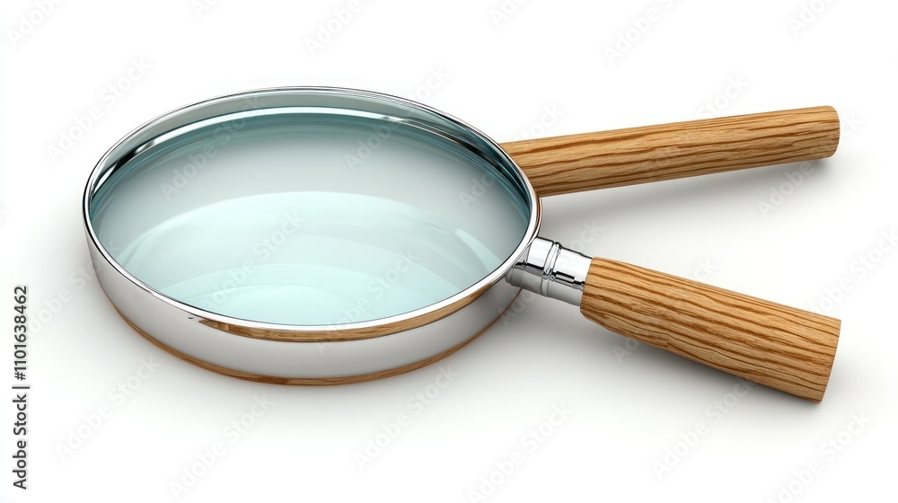 A Magnifying Glass with Wooden Handles Rests on White A Magnifying Glass with Wooden Handles Rests on White