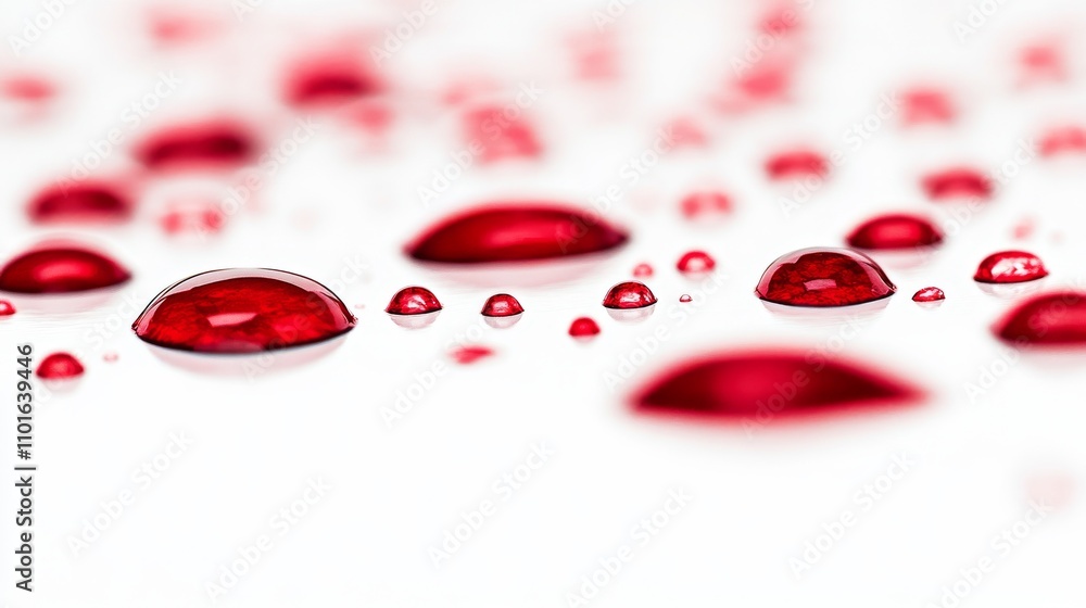 © Chaikit - Vivid crimson droplets cascading down, starkly isolated on a pristine white background, evoking themes of life and death, tension and beauty, with a focus on fluid motion and texture. © Chaikit - Vivid crimson droplets cascading down, starkly isolated on a pristine white background, evoking themes of life and death, tension and beauty, with a focus on fluid motion and texture.