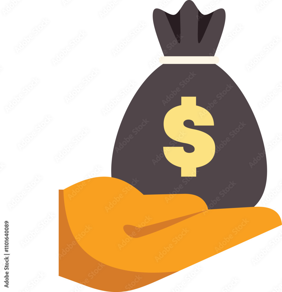 Hand holding a bag of money, representing financial concepts such as investment, savings, and wealth Hand holding a bag of money, representing financial concepts such as investment, savings, and wealth
