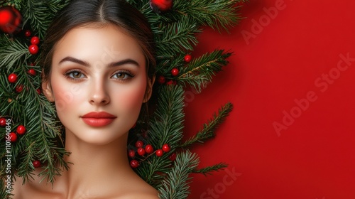 Elegant Christmas Portrait with Pine and Berries