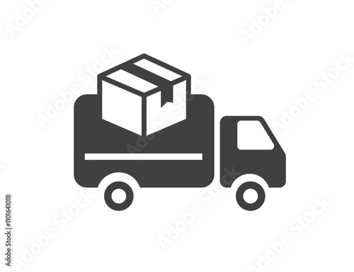 Delivery truck icon with loaded parcel package box vector simple graphic illustration, shipping van car pictogram silhouette sign with freight cargo pack status symbol image clip art
