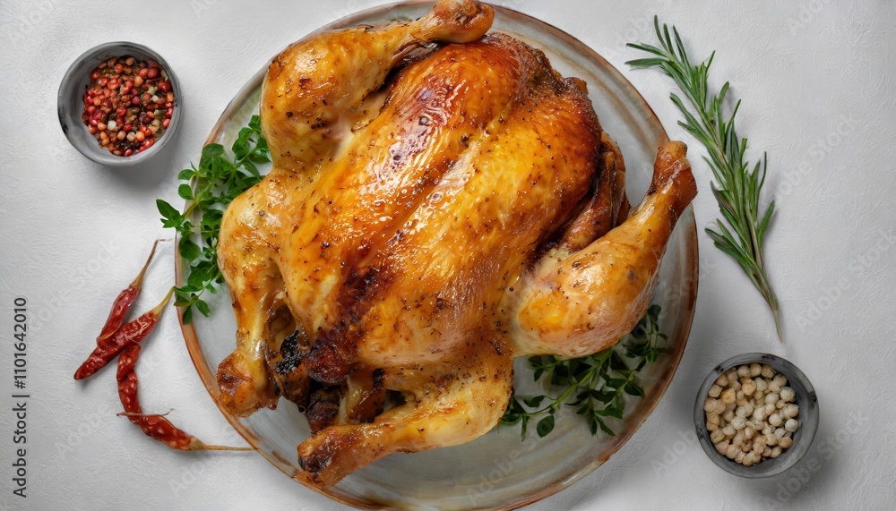 Perfectly Roasted Whole Chicken on White Background – Top View Image Highlighting Crispy Skin, Golden-Brown Perfection, and Juicy Texture for Culinary, Marketing, or Recipe Presentation Uses Perfectly Roasted Whole Chicken on White Background – Top View Image Highlighting Crispy Skin, Golden-Brown Perfection, and Juicy Texture for Culinary, Marketing, or Recipe Presentation Uses