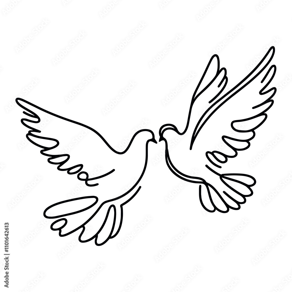 White dove in one continuous line drawing. Bird symbol of peace and freedom in simple linear style. Concept for national labor movement icon. Editable stroke. Doodle outline vector illustration White dove in one continuous line drawing. Bird symbol of peace and freedom in simple linear style. Concept for national labor movement icon. Editable stroke. Doodle outline vector illustration