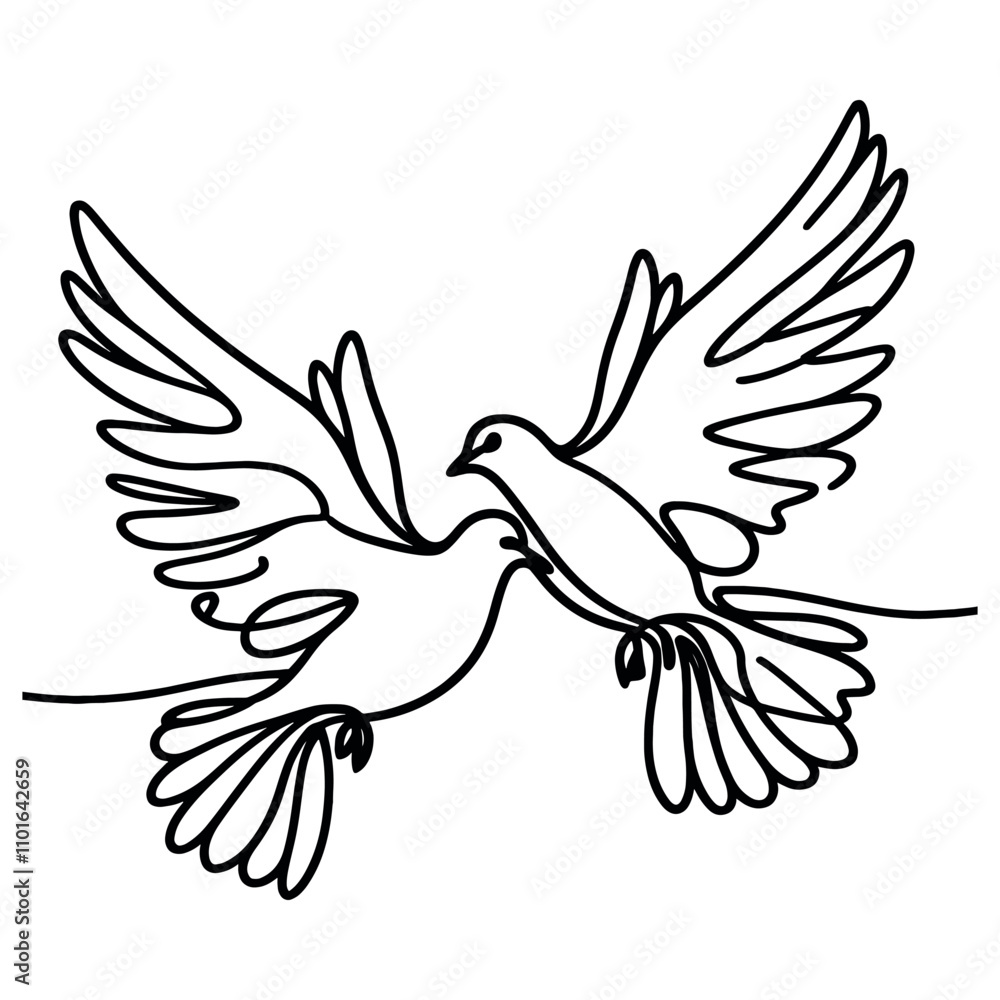 Obraz premium White dove in one continuous line drawing. Bird symbol of peace and freedom in simple linear style. Concept for national labor movement icon. Editable stroke. Doodle outline vector illustration