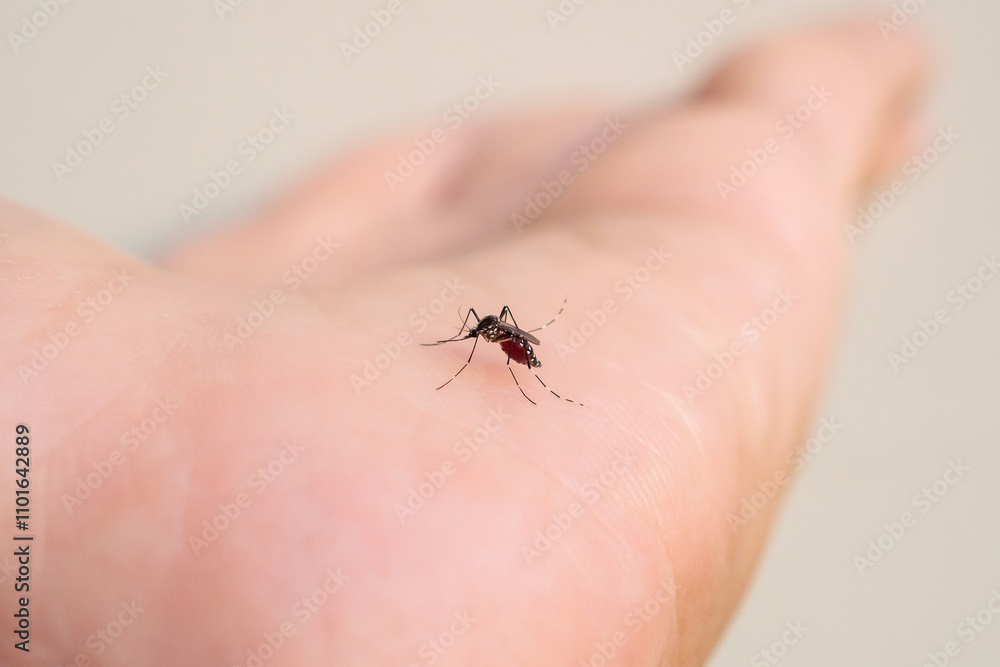 Obraz premium Aedes aegypti mosquitoes on human hand