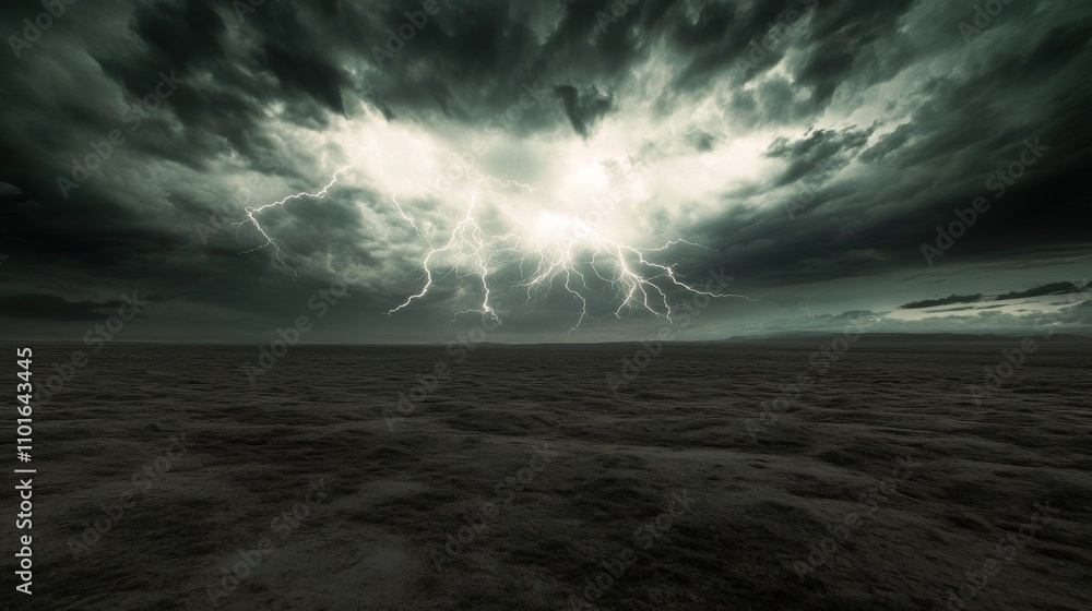 A lightning storm over a vast, open field in Roswell, New Mexico, with bolts of lightning striking the earth, creating an eerie and electrifying scene. A lightning storm over a vast, open field in Roswell, New Mexico, with bolts of lightning striking the earth, creating an eerie and electrifying scene.