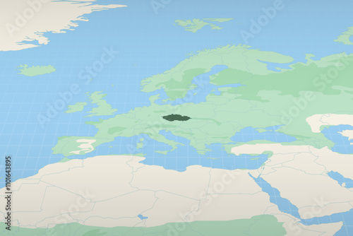 Czech Republic highlighted on a detailed map, geographic location of Czech Republic.