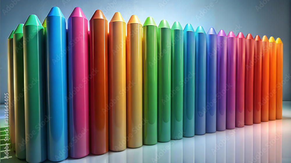 Standing wax crayons in vibrant rainbow colors. Standing wax crayons in vibrant rainbow colors.