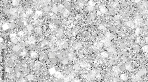 Shimmering silver and white glitter texture, creating a festive, abstract background that evokes the sparkling essence of a Christmas winter wonderland.