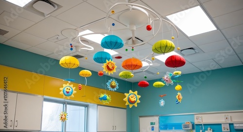 Ceilingmounted mobiles in pediatric wards with cheerful themes photo