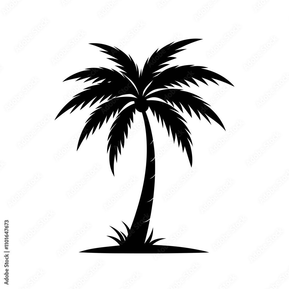 Fototapeta premium A Palm tree vector silhouette isolated on a white background, Tropical palm tree black clipart. Tropical palm tree