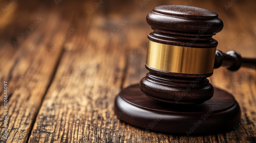 A wooden gavel resting on a textured wooden surface, symbolizing justice and legal proceedings. A wooden gavel resting on a textured wooden surface, symbolizing justice and legal proceedings.